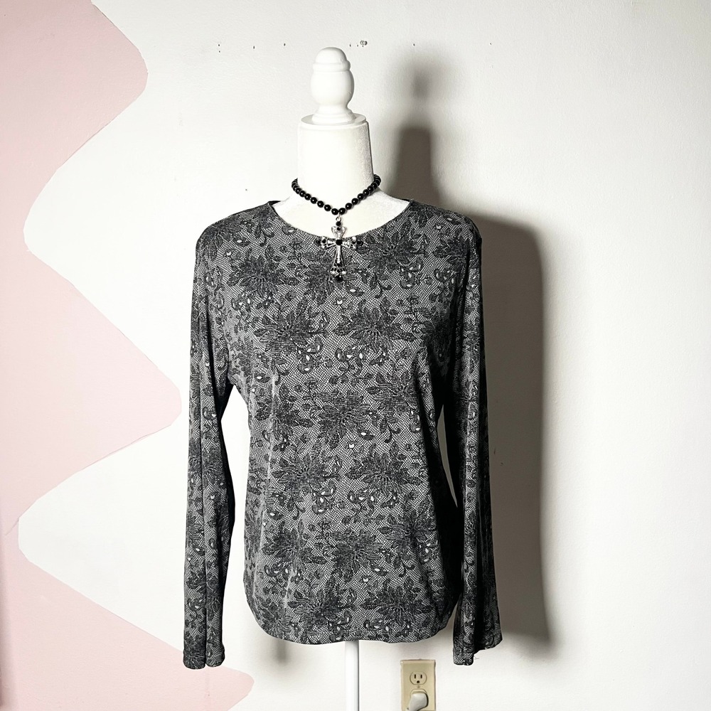 Vtg y2k Black Lace Top Large Mesh Fairy Grunge Gothic Indie Sleaze